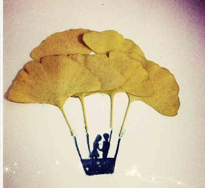 银杏叶做的树叶画图片