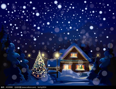 圣诞乡村雪景夜晚矢量图_圣诞节-163kb
