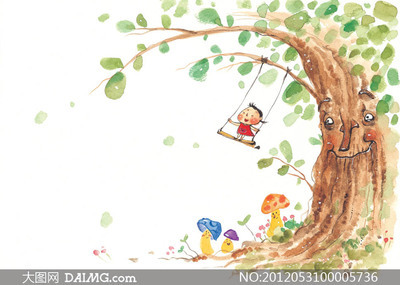 彩铅画儿童画卡通画植物花草玩耍人物插画手绘-116kb